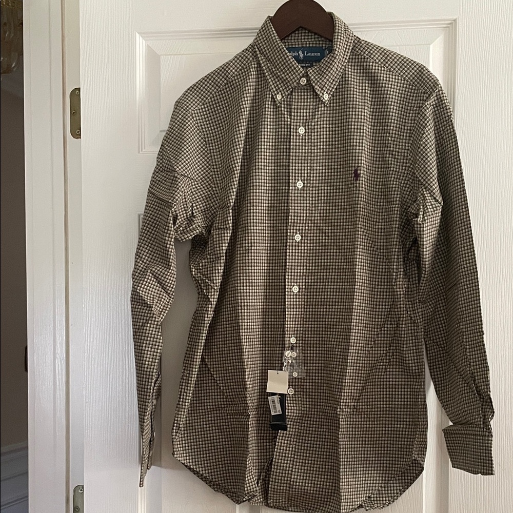 🤎💚New w/tags Ralph Lauren Brown and Olive Micro-Check Button-Down Shirt🤎💚